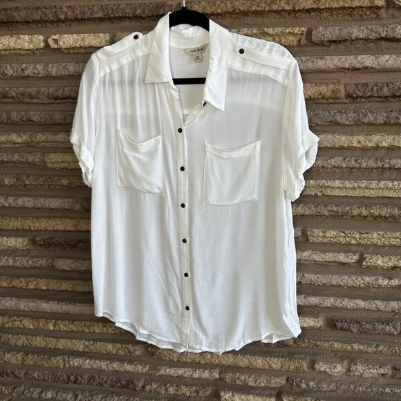 Lucky Brand White Lightweight Flowy Military Button Front Shirt Size Medium - Picture 7 of 9